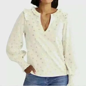 NWOT BODEN NOTCH NECK SMOCKED FRILL TOP